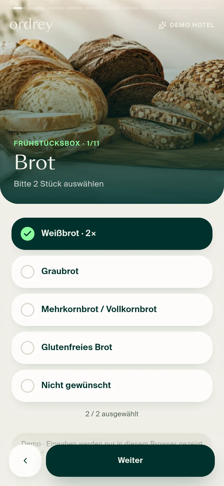 Auswahl im Bestellschritt